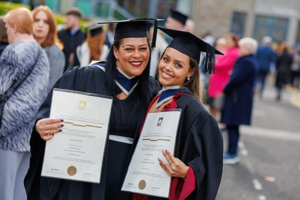 Mother and daughter Sasha and Kalin Goldstone, Co. Cavan, graduate with a Bachelor of Arts in Business, Enterprise and Community Development and Bachelor of Business, respectively.