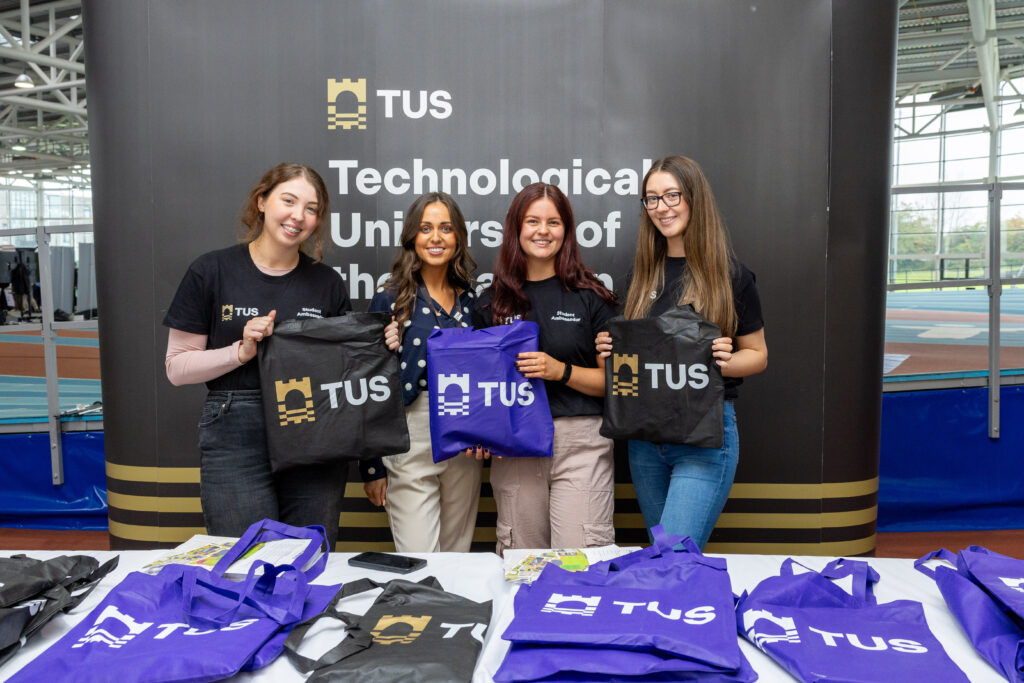 TUS Student Recruitment Officer Claire Connor is pictured with TUS Student Ambassadors at the CAO Open Day 2023. Photo: Nathan Cafolla. 