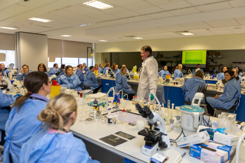 Gerry Duignan, Regional Veterinary Athlone and toxicology graduate of TUS Athlone, delivers an interactive veterinary diagnostics wet-lab. Photo: Nathan Cafolla. 