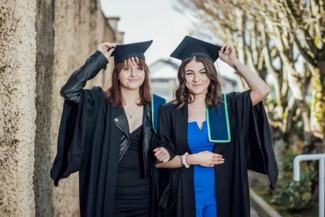 Jasmine Deluca and Megan Meehan Clancy photographed outside TUS Moylish Campus following the Access to Apprenticeship Graduation Ceremony