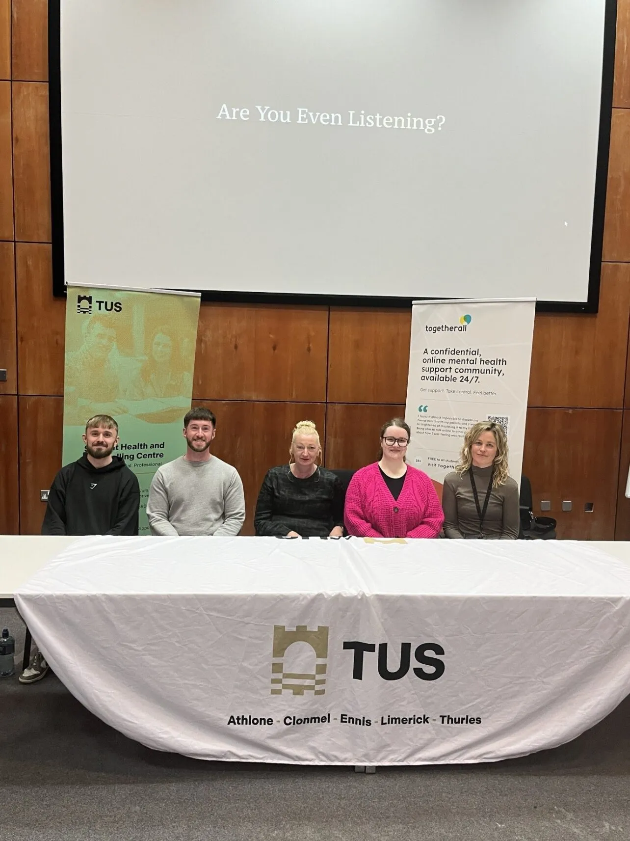 TUS Athlone Mental Health Matters Oisín Mulligan, Padraic Casey, Treasa Fox, Amanda Keyes, Olivia Feehan